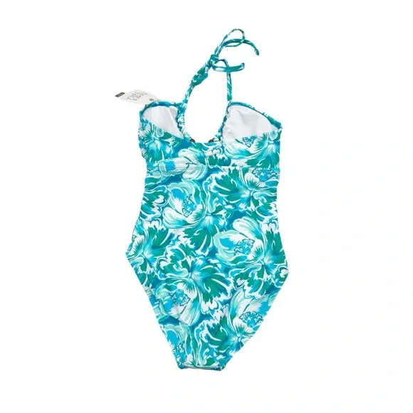 Time and Tru Floral High Leg One Piece Swimsuit Halter Neck Tie Size Small - Picture 3 of 7